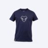 Navy t-shirt with heart and hands graphic.