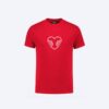 Red t-shirt with heart graphic design.