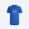 Blue t-shirt with heart and hands design.