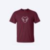 Maroon t-shirt with heart hands graphic.