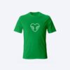 Green t-shirt with heart and hands design.